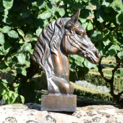Statues & Sculptures Horses-Race Horse Head Bronze Metal Garden Ornament