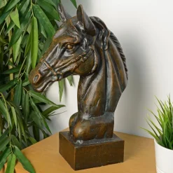 Statues & Sculptures Horses-Race Horse Head Bronze Metal Garden Ornament