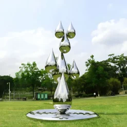 Statues & Sculptures Giant|Floor Standing-Raindrop Ripples 220cm Silver Metal Garden Sculpture