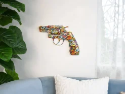 Statues & Sculptures Wall Art|Pop Art-Retro Revolver 32cm Comic Art Resin Wall Sculpture