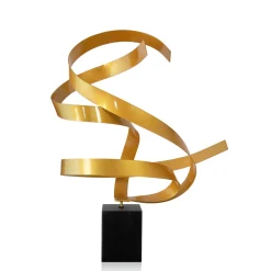 Statues & Sculptures Table Top|Abstract-Ribbon Dance 62cm Yellow Metal Indoor Sculpture