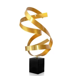 Statues & Sculptures Table Top|Abstract-Ribbon Dance 62cm Yellow Metal Indoor Sculpture