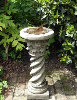 Statues & Sculptures Garden Sundials-Roman Aged Brass Stone Garden Sundial