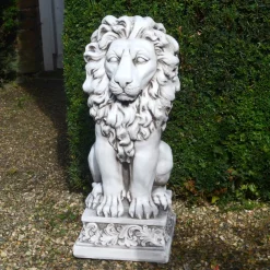 Statues & Sculptures Wildlife|Lions-Royal Lion Antique Stone Garden Statue