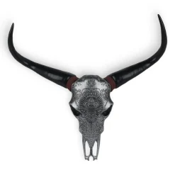 Statues & Sculptures Wall Art|Animals-Sacred Buffalo 63cm Silver Resin Wall Sculpture
