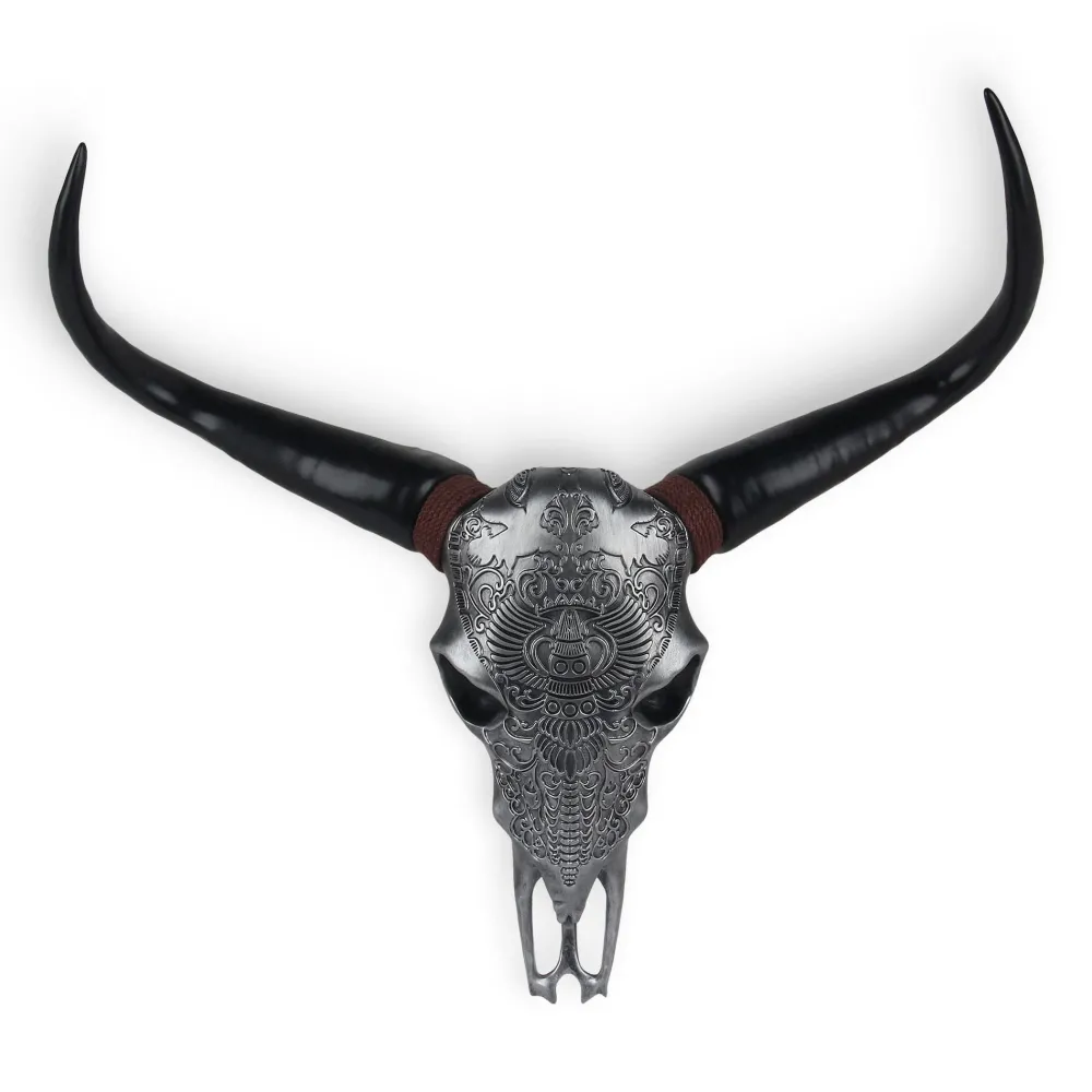Statues & Sculptures Wall Art|Animals-Sacred Buffalo 63cm Silver Resin Wall Sculpture