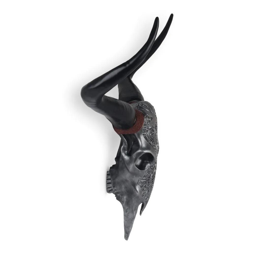 Statues & Sculptures Wall Art|Animals-Sacred Buffalo 63cm Silver Resin Wall Sculpture