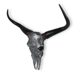 Statues & Sculptures Wall Art|Animals-Sacred Buffalo 63cm Silver Resin Wall Sculpture