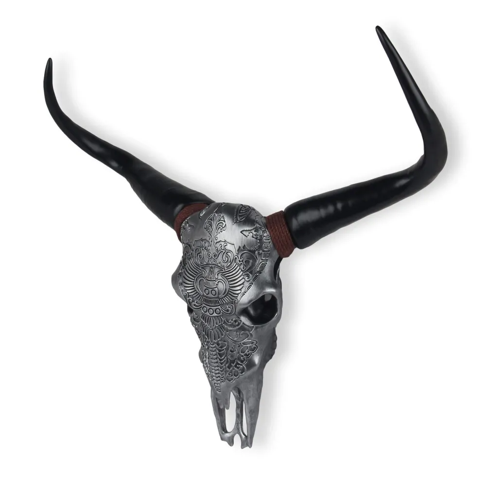 Statues & Sculptures Wall Art|Animals-Sacred Buffalo 63cm Silver Resin Wall Sculpture