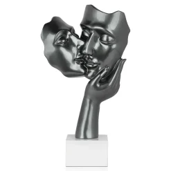 Statues & Sculptures Figurative|Table Top-Secret Kiss 50cm Anthracite Resin Indoor Sculpture