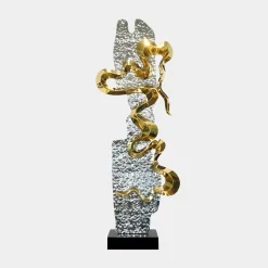 Statues & Sculptures Floor Standing|Abstract-Sonic Pulse 120cm Silver Metal Garden Sculpture