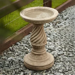 Statues & Sculptures Bird Baths-Spiral Design Stone Garden Birdbath