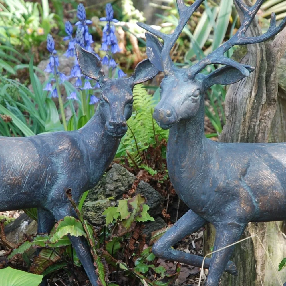 Statues & Sculptures Stags & Deers-Stag & Doe Bronze Metal Garden Statues