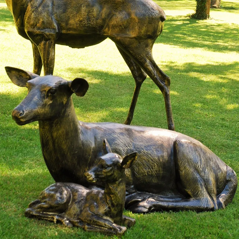 Statues & Sculptures Stags & Deers-Stag Doe & Fawn Collection Bronze Metal Garden Statues