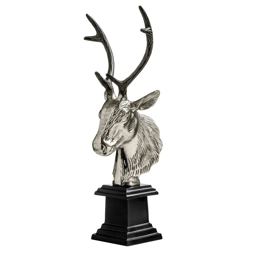 Statues & Sculptures Table Top|Animals-Stag Head 50cm Silver Metal Indoor Statue