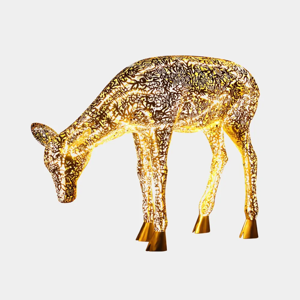 Statues & Sculptures Wildlife|Stags & Deers-Starlight Stag 90cm LED Gold Metal Garden Sculpture