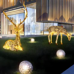 Statues & Sculptures Wildlife|Stags & Deers-Starlight Stag 90cm LED Gold Metal Garden Sculpture