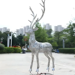 Statues & Sculptures Wildlife|Stags & Deers-Starlight Stag 212cm LED Silver Metal Garden Sculpture