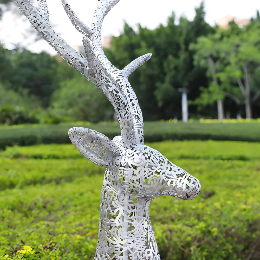 Statues & Sculptures Wildlife|Stags & Deers-Starlight Stag 212cm LED Silver Metal Garden Sculpture
