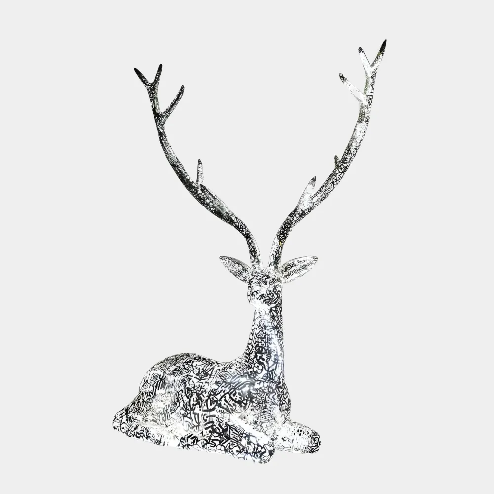 Statues & Sculptures Wildlife|Stags & Deers-Starlight Stag 125cm LED Silver Metal Garden Sculpture