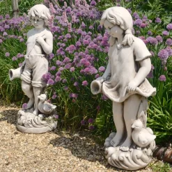 Statues & Sculptures Children-Summer Love Boy & Girl Stone Resin Garden Statues