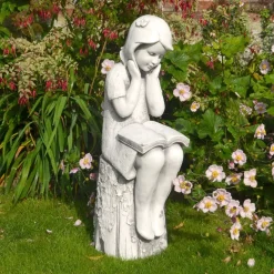 Statues & Sculptures Children-Summer Reading Girl 86cm Stone Resin Garden Statue