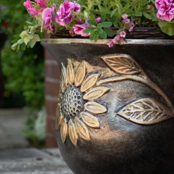 Statues & Sculptures Round-Sunflower Urn Bronze Metal Garden Planter