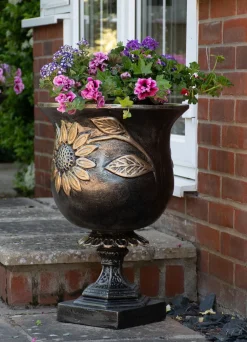 Statues & Sculptures Round-Sunflower Urn Bronze Metal Garden Planter