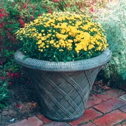 Statues & Sculptures Large|Round-Thatched Urn Stone Garden Planter