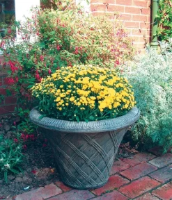 Statues & Sculptures Large|Round-Thatched Urn Stone Garden Planter
