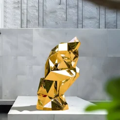 Statues & Sculptures Floor Standing|Low Poly-The Thinker 130cm Gold Geometric Metal Garden Sculpture
