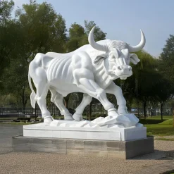 Statues & Sculptures Farm|Modern-Titan Bull 150cm White Marble Garden Statue v2