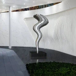 Statues & Sculptures Floor Standing|Abstract-Tornado 163cm Silver Metal Garden Sculpture v1