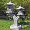 Statues & Sculptures Pagodas-Twin Cantilever Japanese Pagoda Lantern Granite Garden Ornament