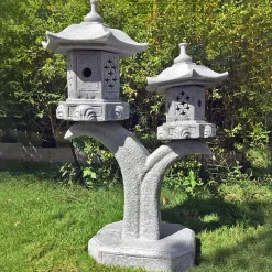 Statues & Sculptures Pagodas-Twin Cantilever Japanese Pagoda Lantern Granite Garden Ornament