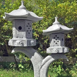 Statues & Sculptures Pagodas-Twin Cantilever Japanese Pagoda Lantern Granite Garden Ornament