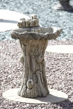 Statues & Sculptures Bird Baths-Twin Feeder Stone Garden Birdbath