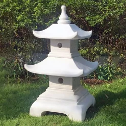 Statues & Sculptures Pagodas-Two Tier Japanese Pagoda Lantern Marble Garden Ornament
