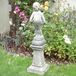 Statues & Sculptures Children-Victorian Girl on Pedestal Stone Garden Statue