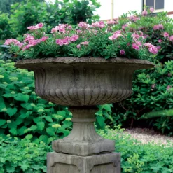 Statues & Sculptures Large|Round-Victorian Grand Stone Garden Planter on Pedestal