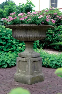 Statues & Sculptures Large|Round-Victorian Grand Stone Garden Planter on Pedestal