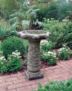 Statues & Sculptures Bird Baths-Vine Design Stone Garden Birdbath