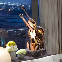 Statues & Sculptures Table Top|Floor Standing-Violin Fusion 80cm Copper Metal Indoor Sculpture