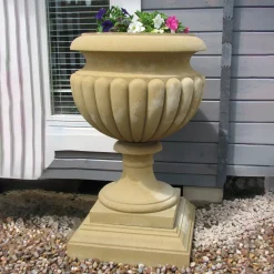 Statues & Sculptures Large|Round-Waddeston Urn Stone Garden Planter