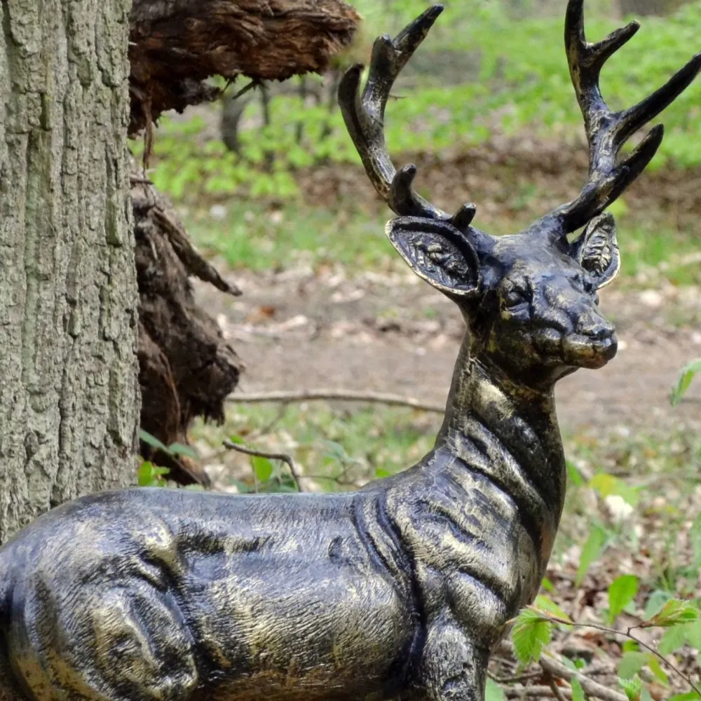 Statues & Sculptures Stags & Deers-Wild Baby Stag Deer Bronze Metal Garden Statue