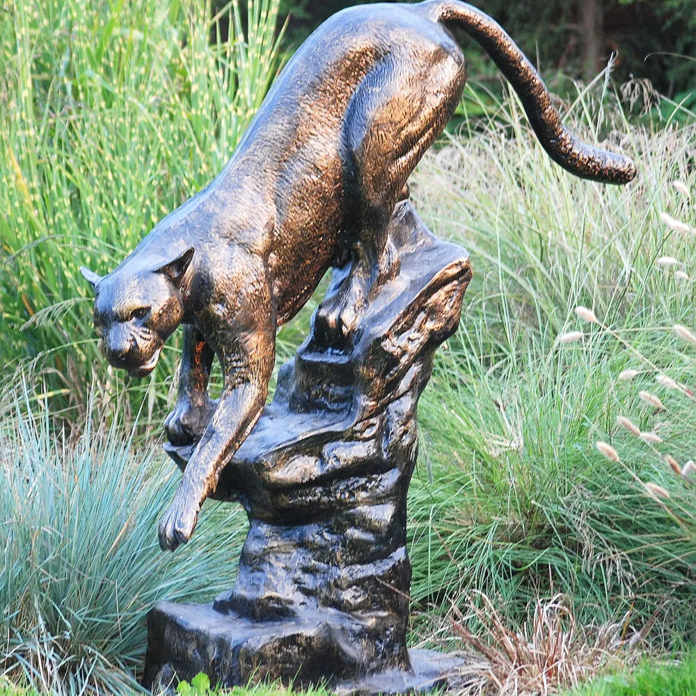 Statues & Sculptures Wildlife-Wild Cougar Bronze Metal Garden Statue