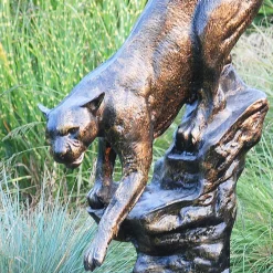 Statues & Sculptures Wildlife-Wild Cougar Bronze Metal Garden Statue