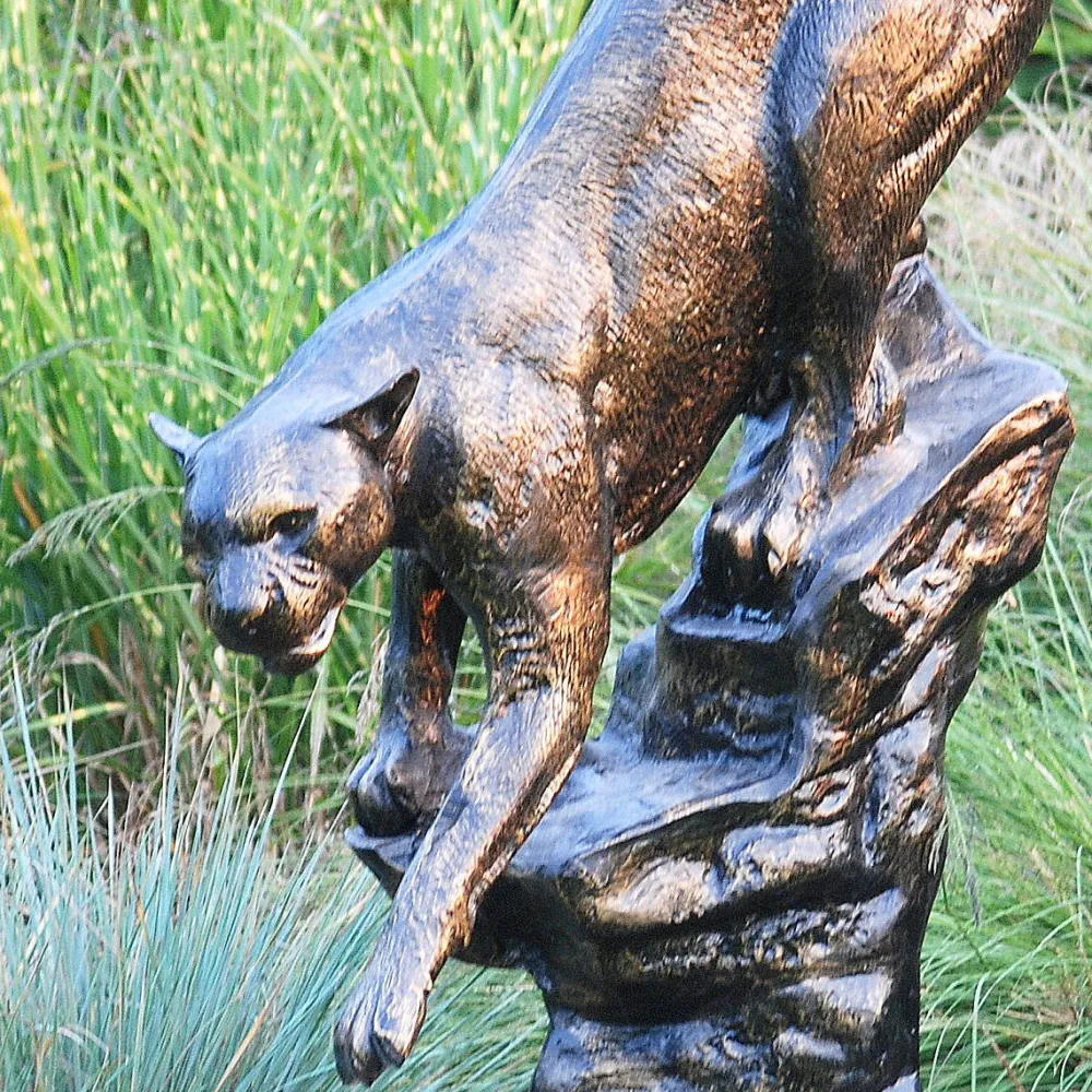 Statues & Sculptures Wildlife-Wild Cougar Bronze Metal Garden Statue