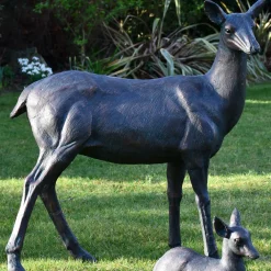 Statues & Sculptures Stags & Deers-Wild Doe & Fawn 103cm Bronze Metal Garden Statues