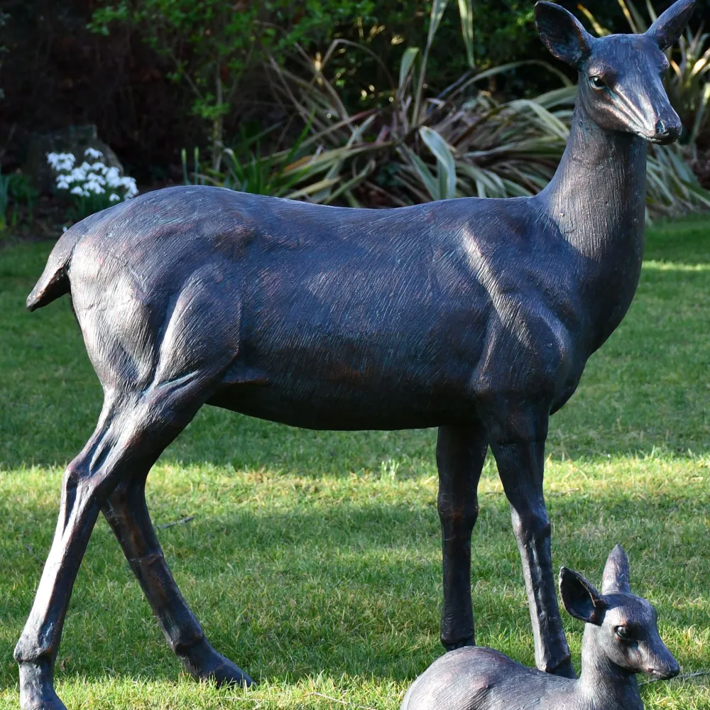 Statues & Sculptures Stags & Deers-Wild Doe & Fawn 103cm Bronze Metal Garden Statues